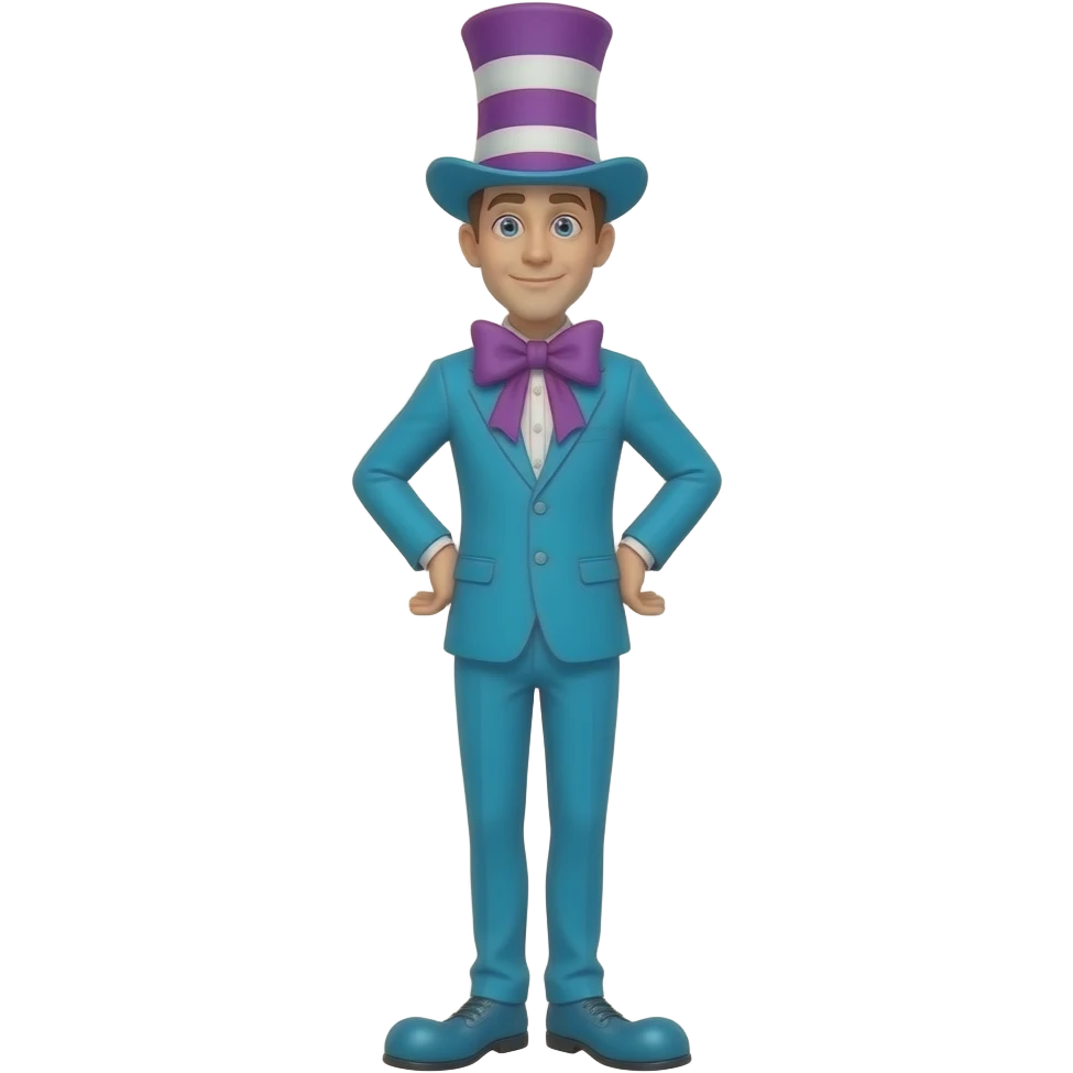 Dr Seuss style cyan big purple bow very tall full body emoji