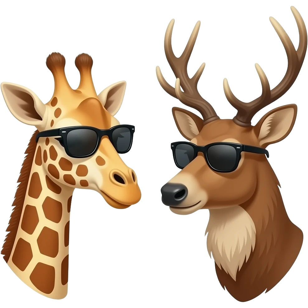 Einfacher Giraffenkopf und Elchkopf schauen sich an und beide cool mit Sonnenbrille emoji