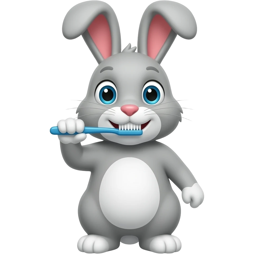 grey Bunny brushes  teeth. 🐰 emoji