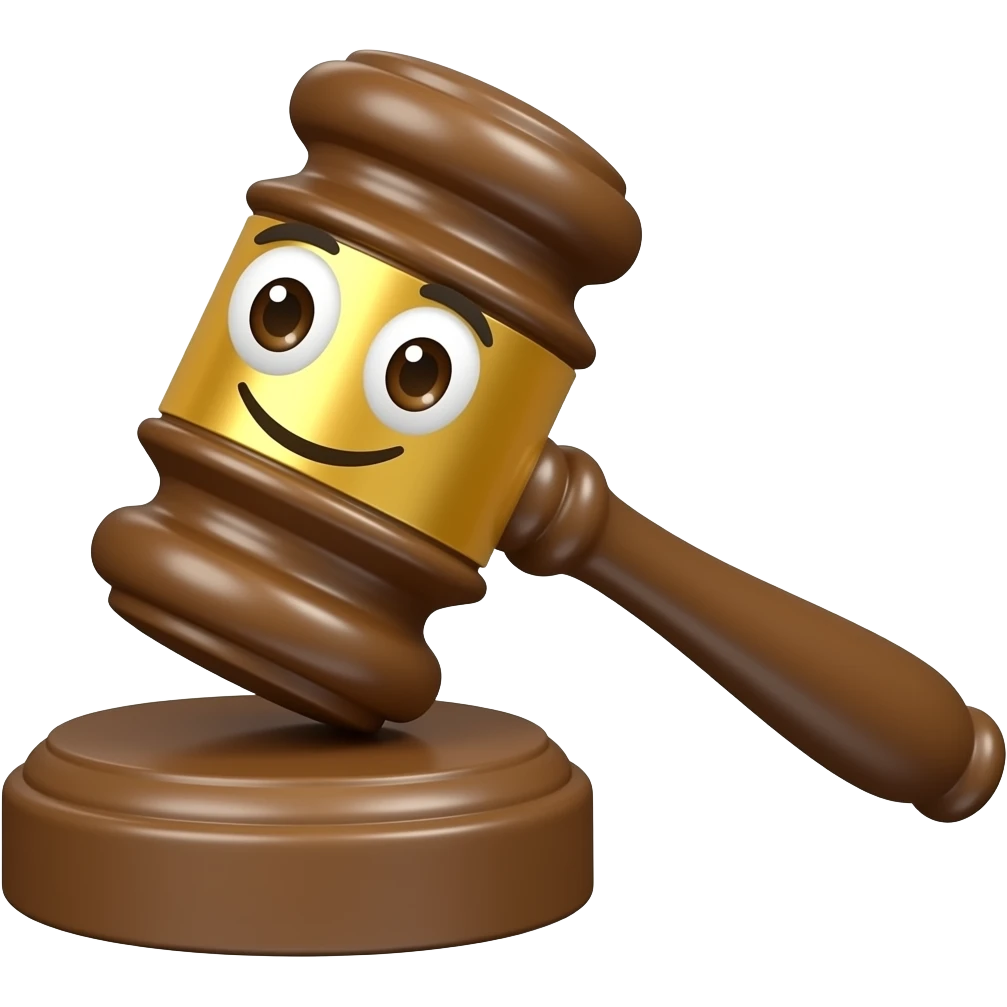 gavel with eyes and mouth and peard emoji