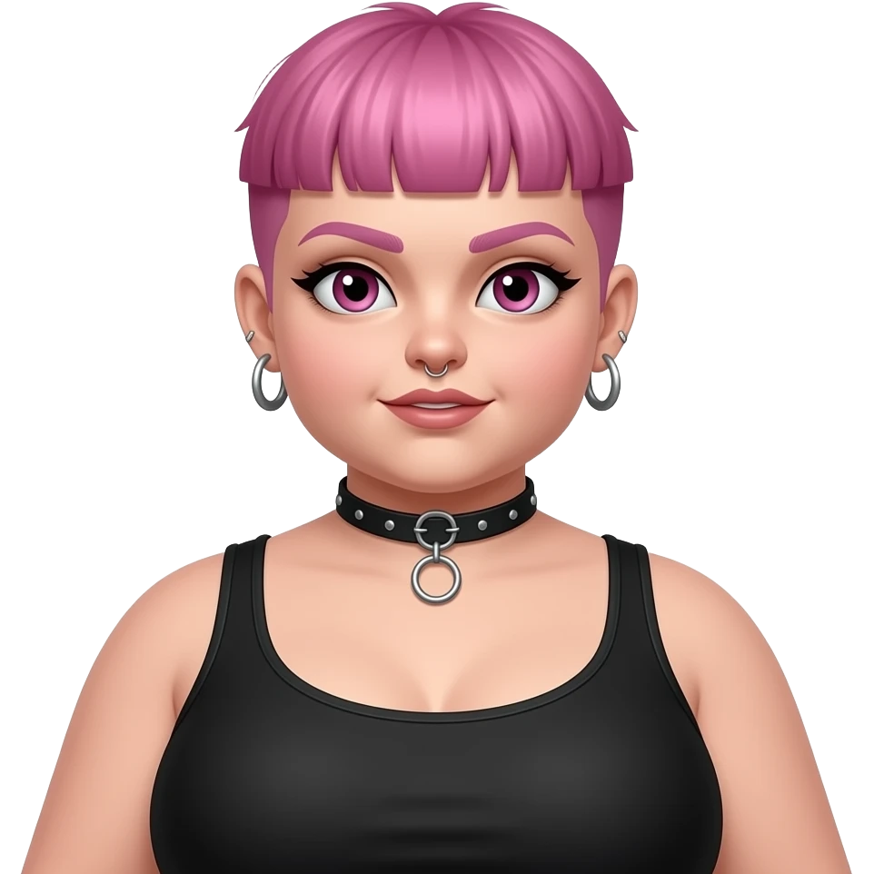 Full body obese goth girl with ear rings nose ring, choker and short buzzcut pink hair emoji