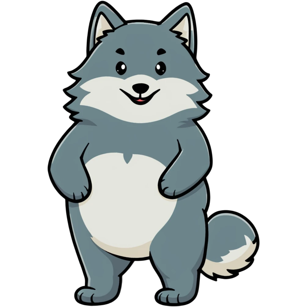 Gray wolf with an oversized pregnant belly, standing profile view, fluffy fur emoji