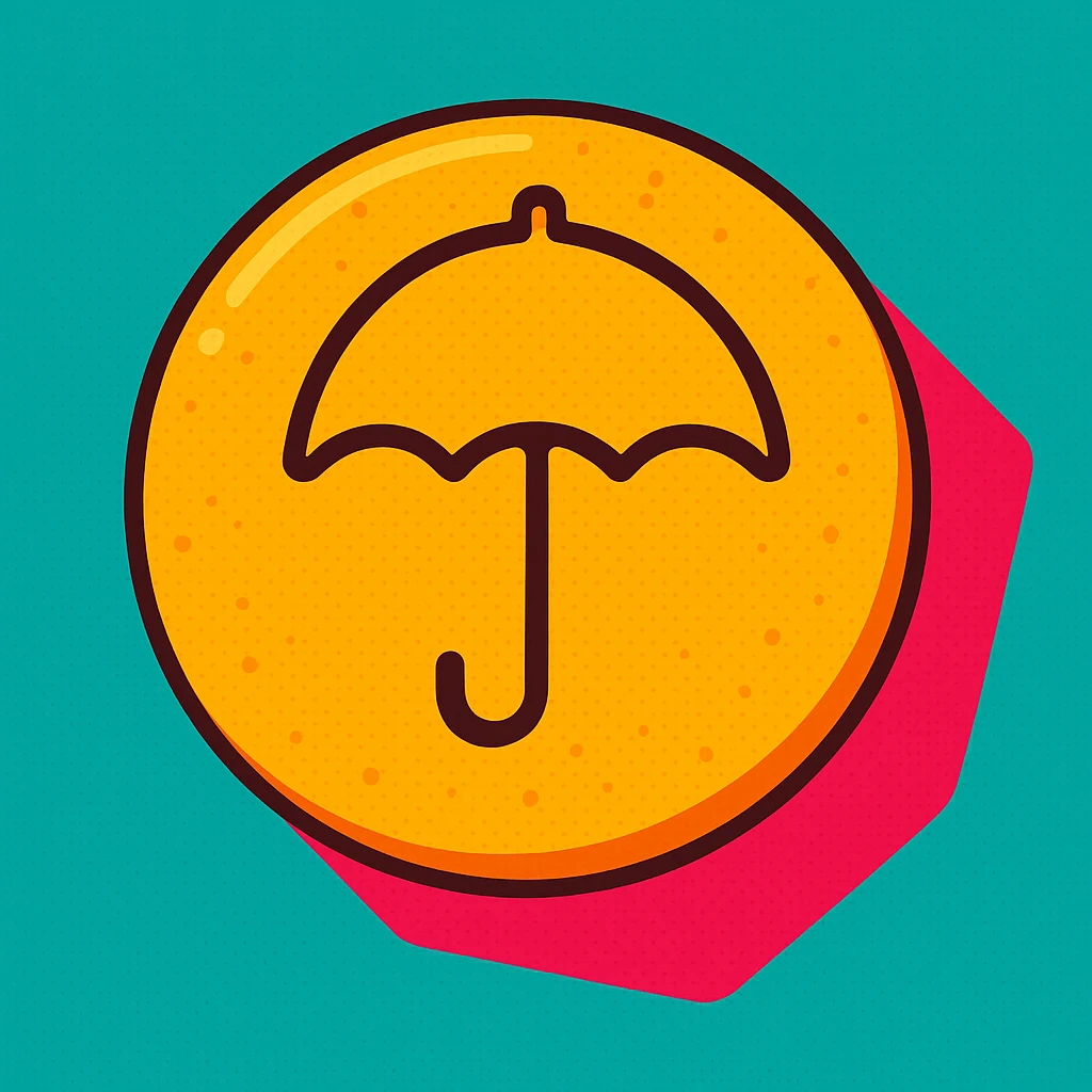dalgona candy with umbrella shape, vibrant toon style, inspired by Squid Game emoji