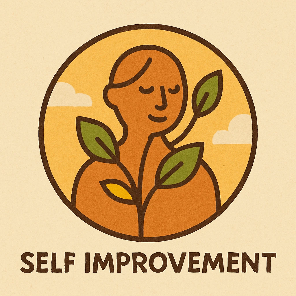 self improvement logo, circular design, growth leaves, person silhouette, fresh green and yellow palette emoji