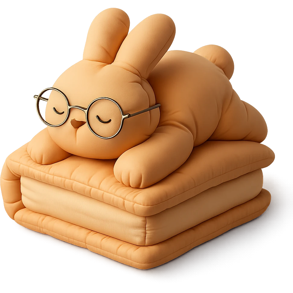 biscuit bunny lying on book with slipping glasses, cushion style emoji