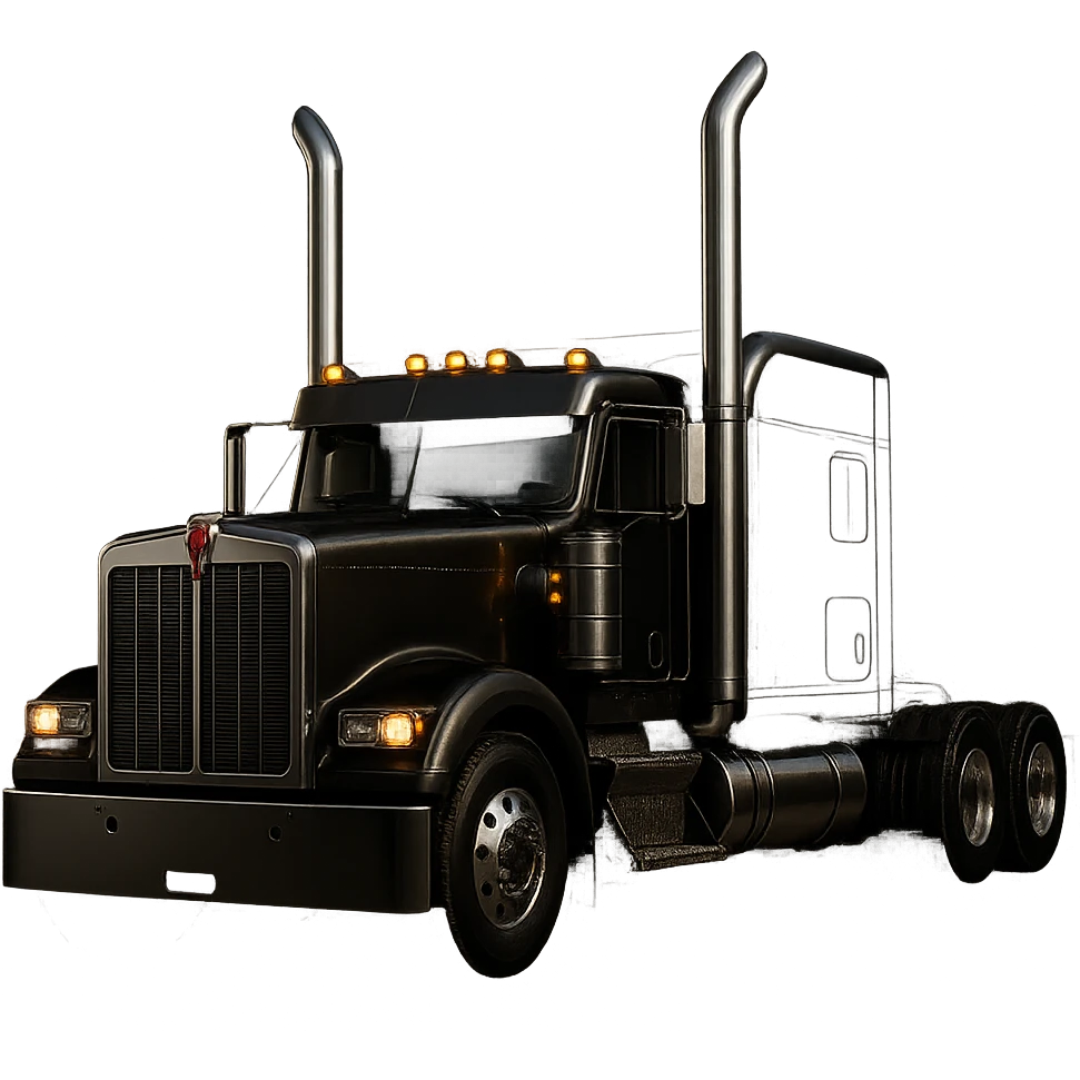 Kenworth W680 flattop black semi sleeper, chrome stacks, dramatic lighting emoji