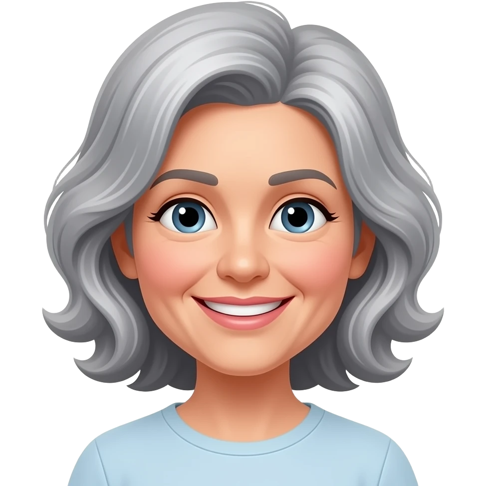 Wavy Grey haired middle aged with smile emoji