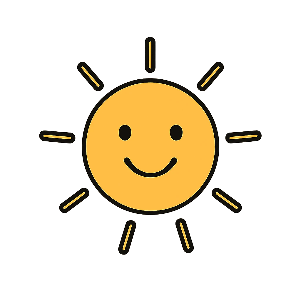 cheerful sun icon with black outlines emoji