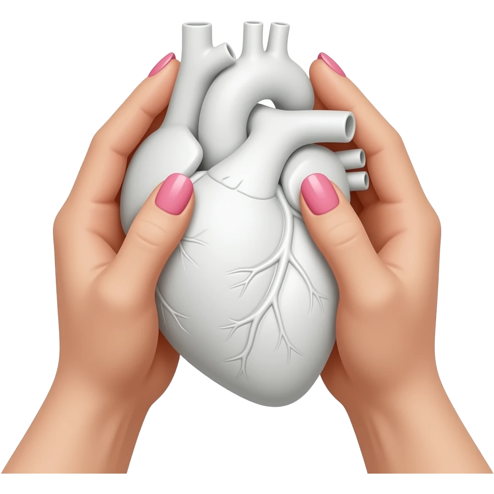 руки с длинным маникюром нежно-розовооо цвета от первого лица по локоть держат анатомическое сердце белого цвета emoji