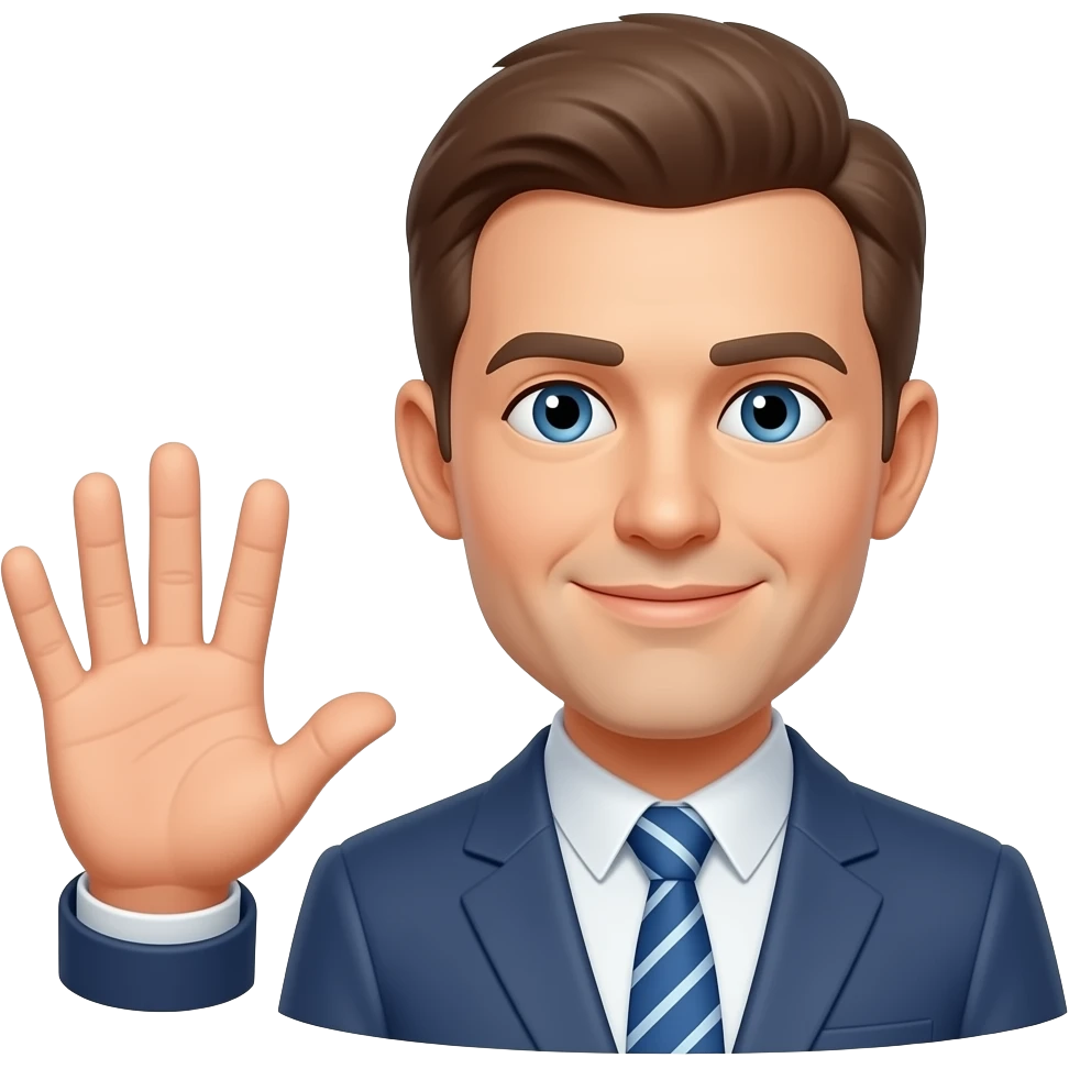 create a human with open 3 finger hand and with face for the flow chart diagramm emoji