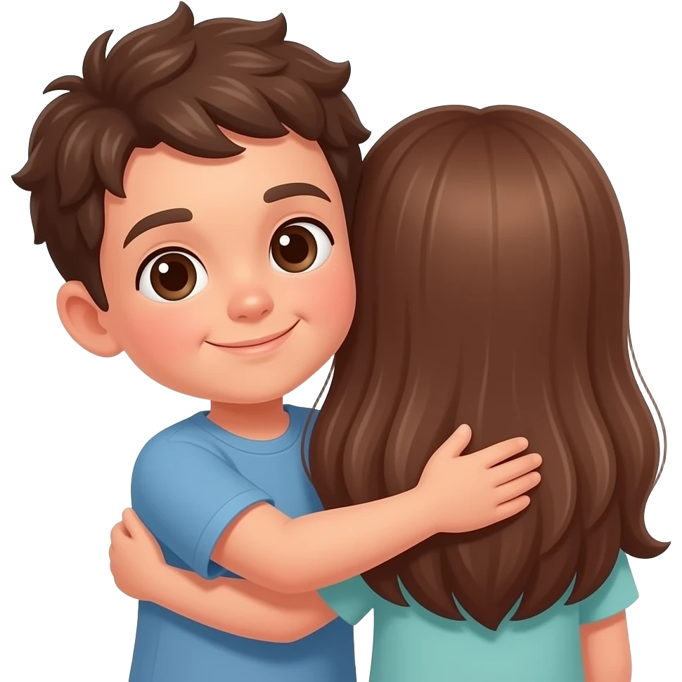 Ahora AZ a dos chicos q se estén abrazando uno tiene el pelo corto y un poco rizado con una raya en la ceja y la chica el pelo largo y marrón q no se les vea mucho la cara emoji