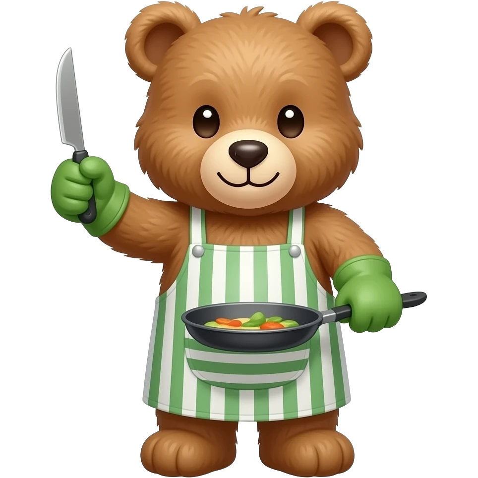 teddy bear wearing gloves while cooking emoji