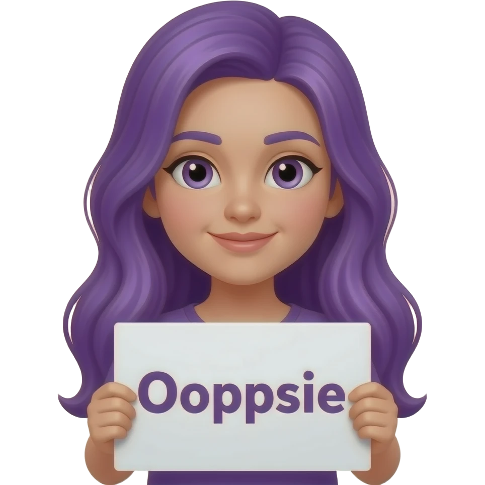 girl with long purple hair with a Ooopsie sign emoji