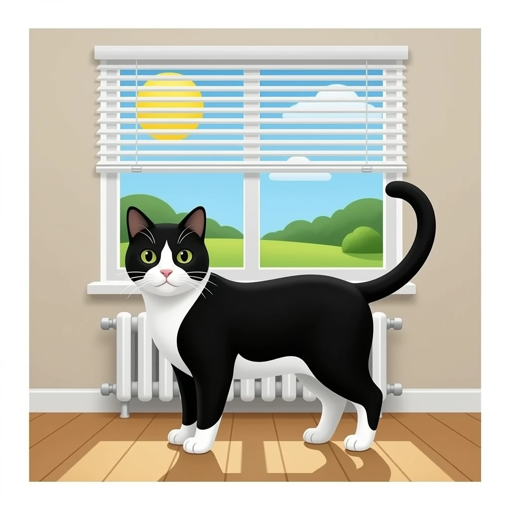 black and white cat room heater window blinds emoji