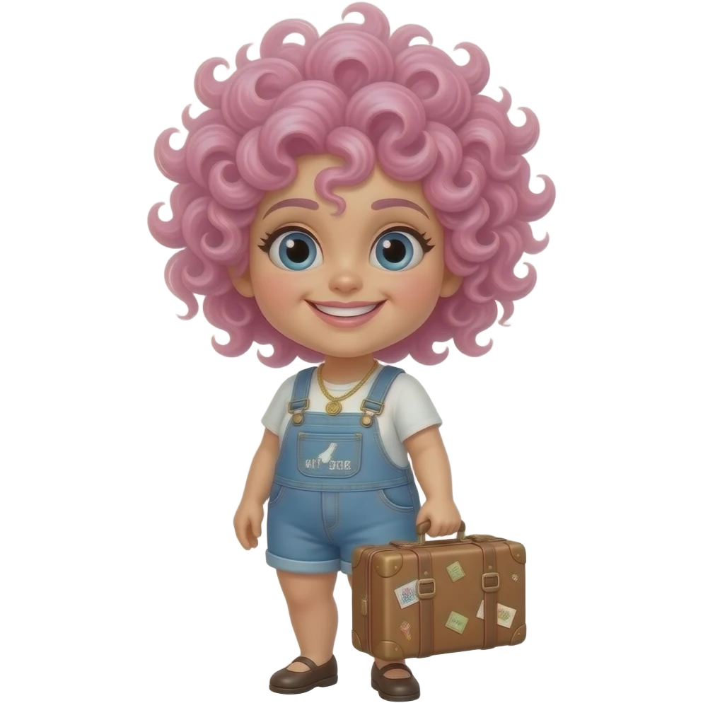 Funky Pink hair woman with suitcase emoji