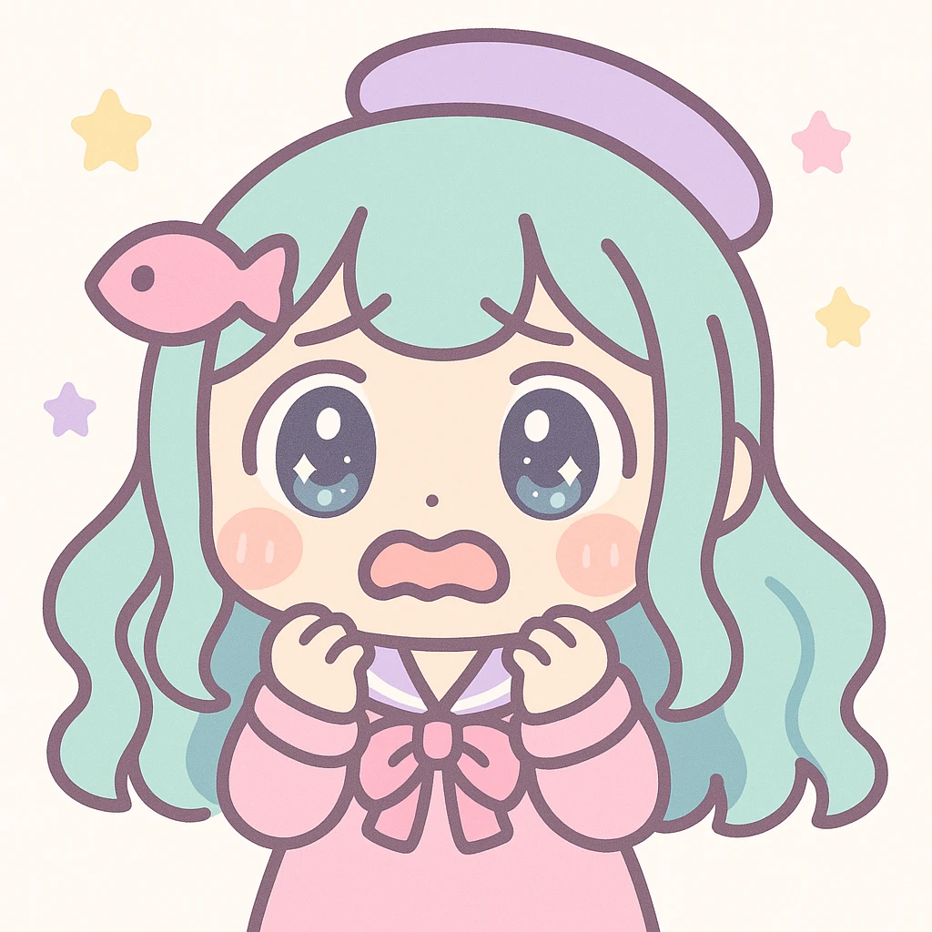 Sameko Saba, a vtuber character, looking very scared, kawaii style emoji