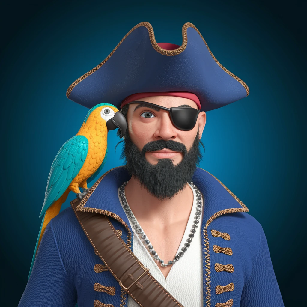 3d art of a pirate with eye patch and parrot in  emoji