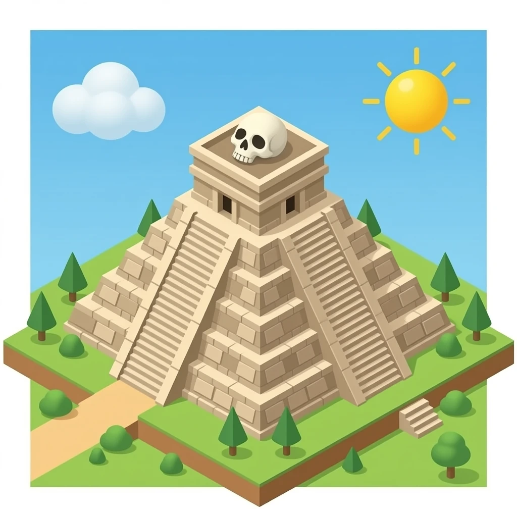 maya step pyramid temple with skulls isometric view no ground, sky or background emoji