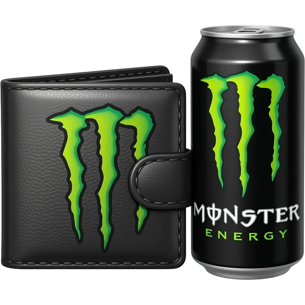 Monster Energy's Man's wallet with the Monster Energy's drink can by-side the wallet in Monster Energy's on the wallet emoji
