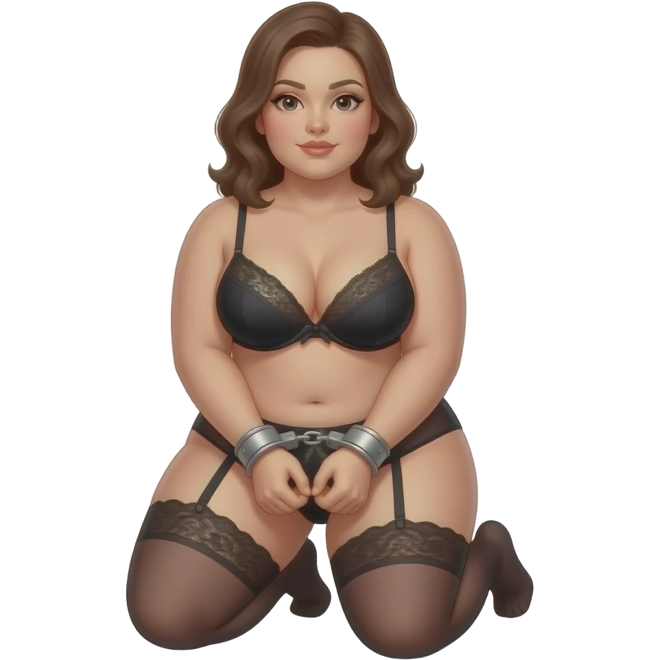 Chubby Wife lingerie handcuffed on knees emoji