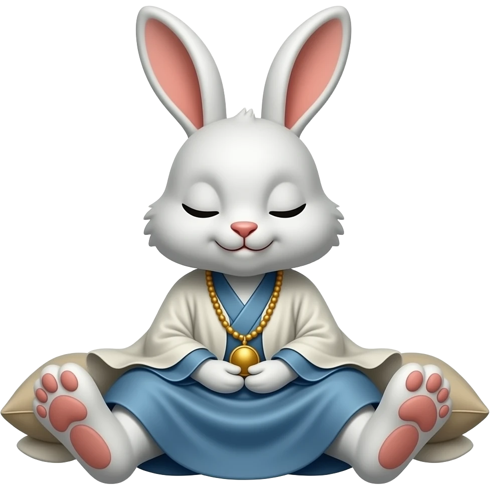 A bunny wearing spiritual clothes and relaxing emoji