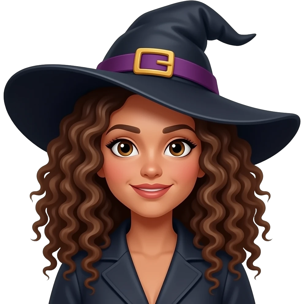 Bruja de cabello rizado y piel trigueña emoji