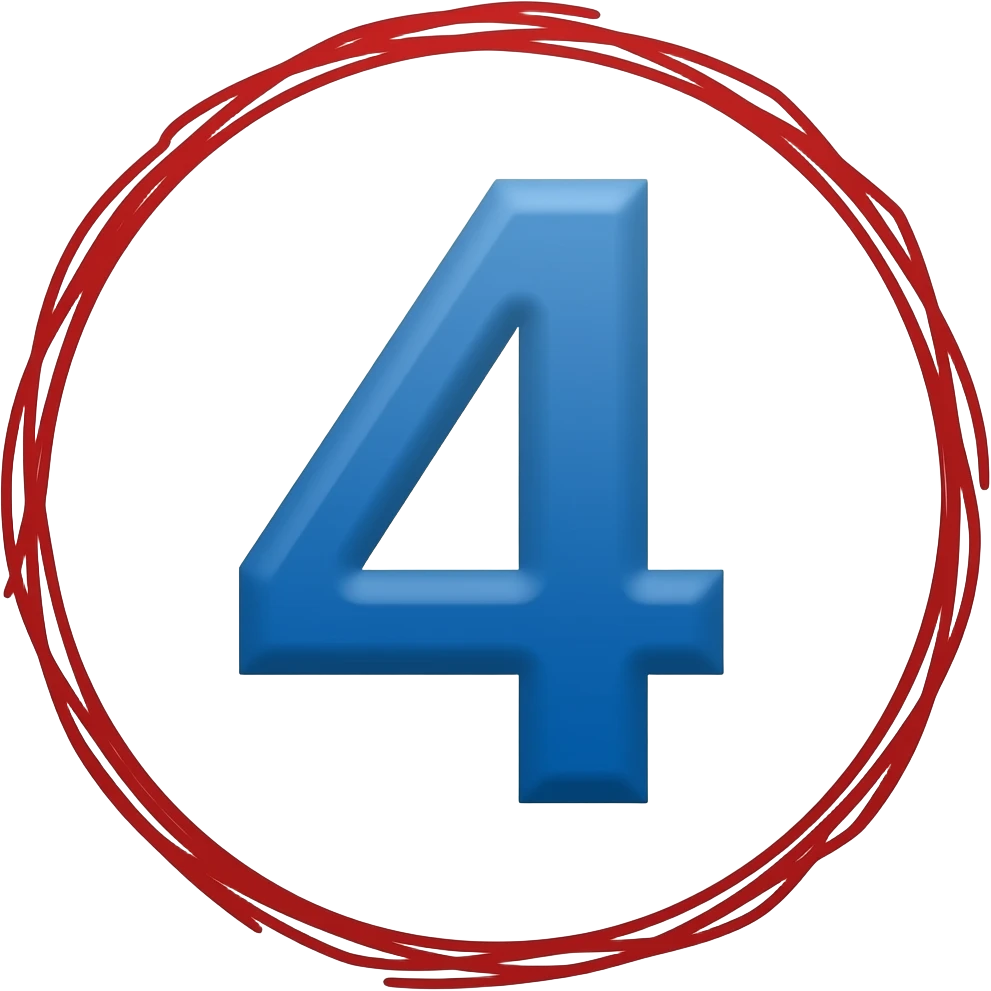 blue letter 4 with a red circle around it the circle isnt perfect and the circle is thin it look hand drawn emoji