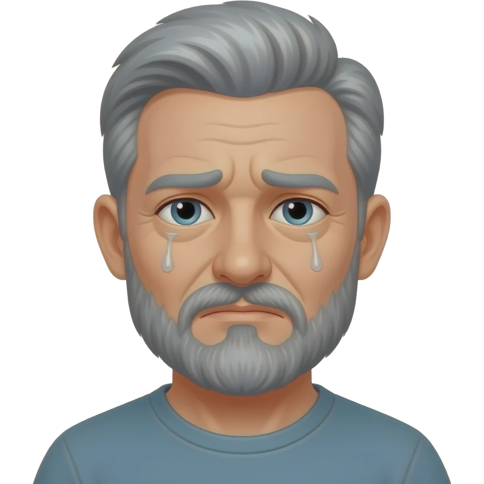 Man, gray hear, beard, tired emoji