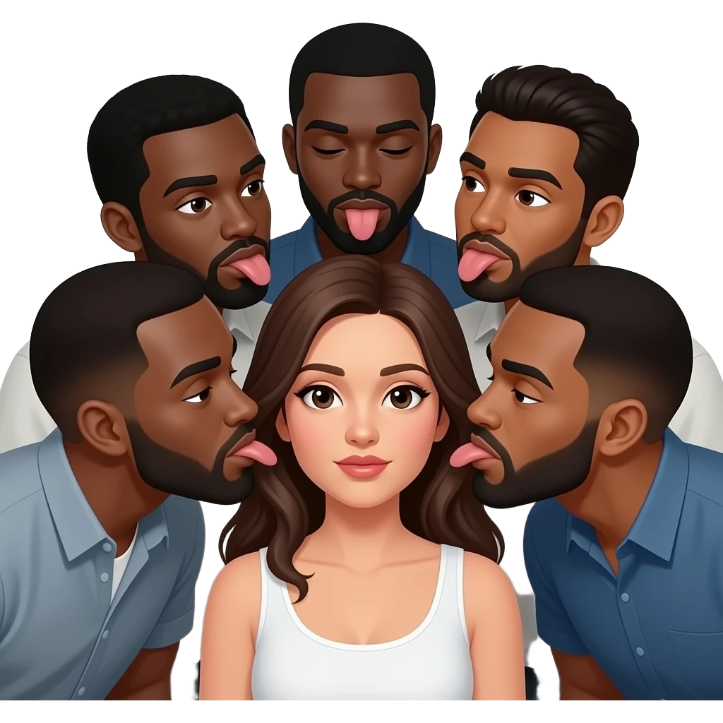 5 black guys behind a white woman facing me bent over touthong her but licking thier lips emoji