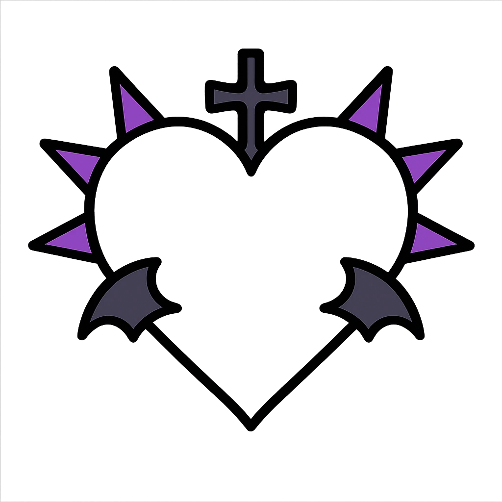 white goth heart, minimal, edgy, dark accents, no background emoji
