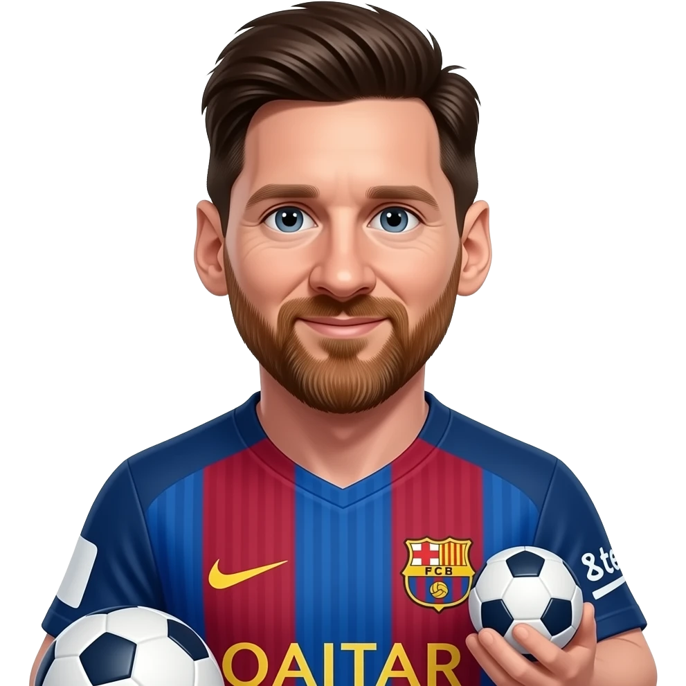 Messi emoji, Barca jersey, one big ball right, one small ball lower front emoji