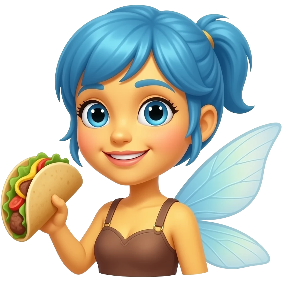 yellow skin girl blue hair fairy carrying taco emoji