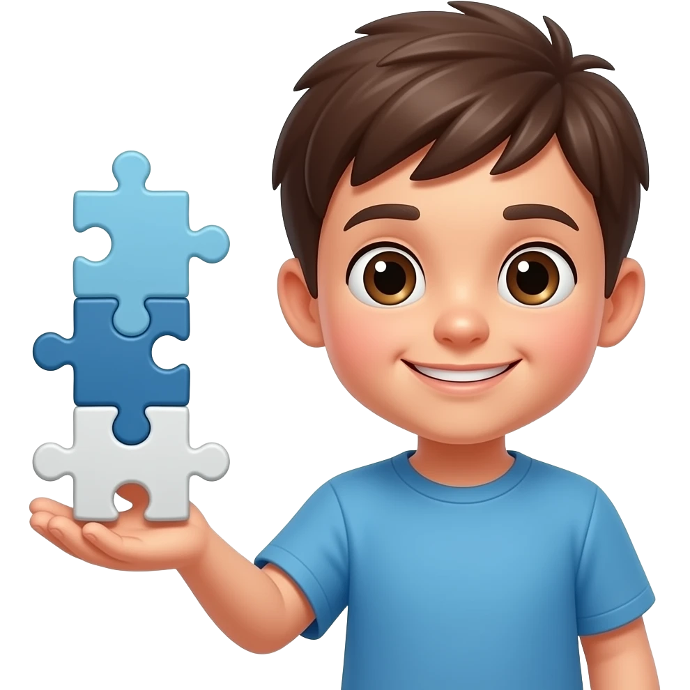 CHICO CON PIEZAS DE ROMPECABEZA APILADAS EN SU MANO emoji