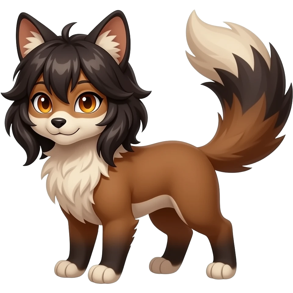 Brown and beige badass elegant wild beautiful natural cute badass epic exotic anthro modern furry 2-legged sergal-vernid-creature, full body, dark-brown-black-gradient pretty hair, with a long tufted tail, beautiful hazel-orange eyes, aesthetic, art by LiLaiRa, art by art by Falvie emoji
