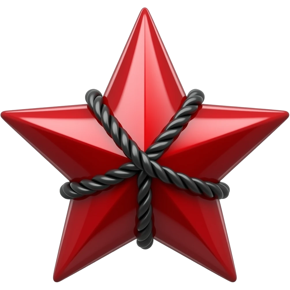 Deep red shiny star with black ropes across it emoji