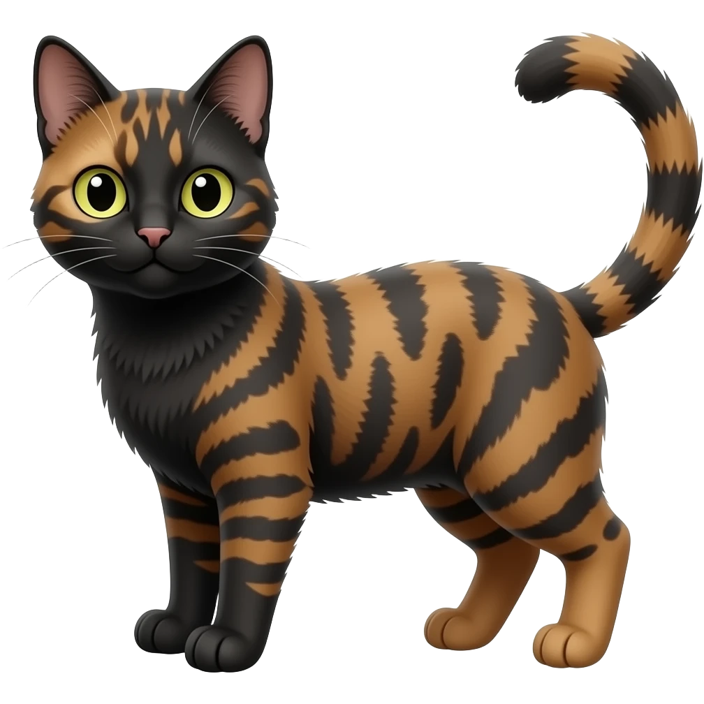 Black and multi colored brownish cat emoji