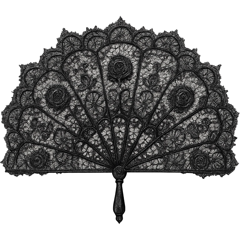 goth object, black lace fan, intricate emoji