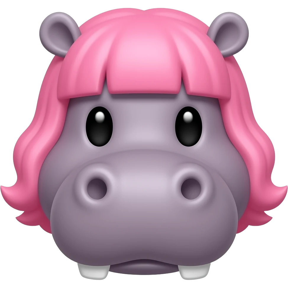 hippo with pink wig face front view emoji