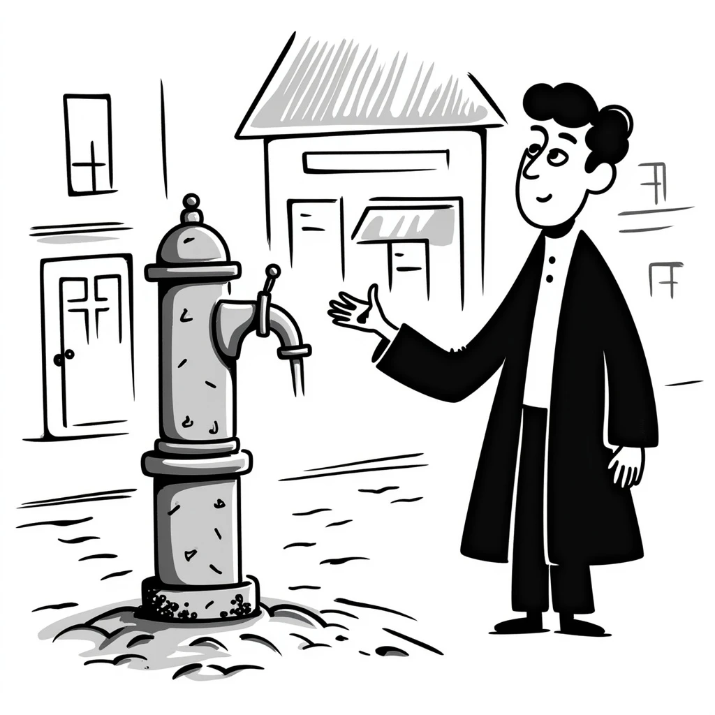 Victorian man with a broken water pump in a dirty street emoji