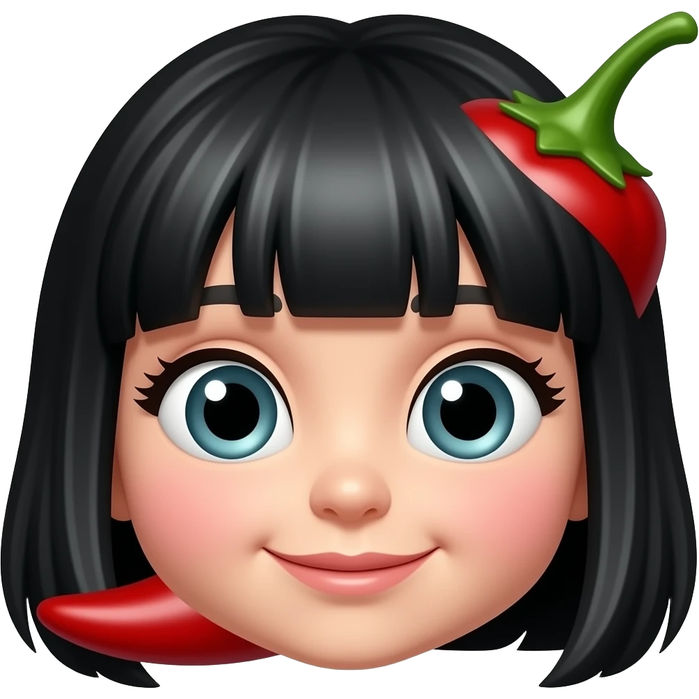 a red chili with girlish eyes and black hair feature emoji