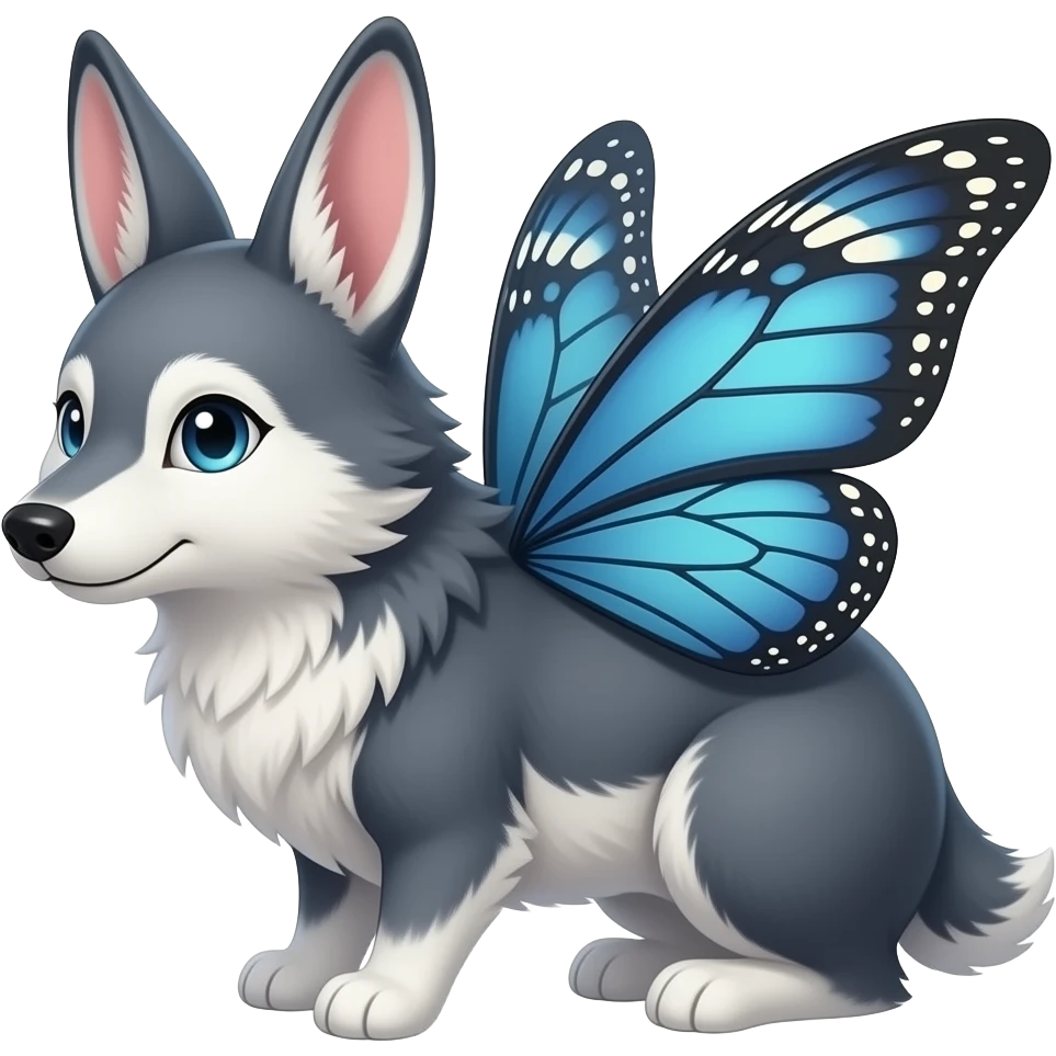 Fluffy furry animal-lupus-cuniculus-creature with tapered longer ears, butterfly wings on HEAD emoji