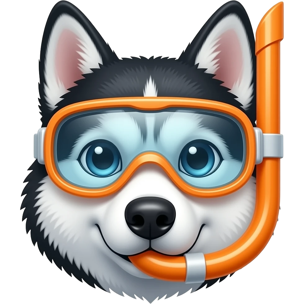 Husky dog ​​head with goggles and swimming snorkel. emoji