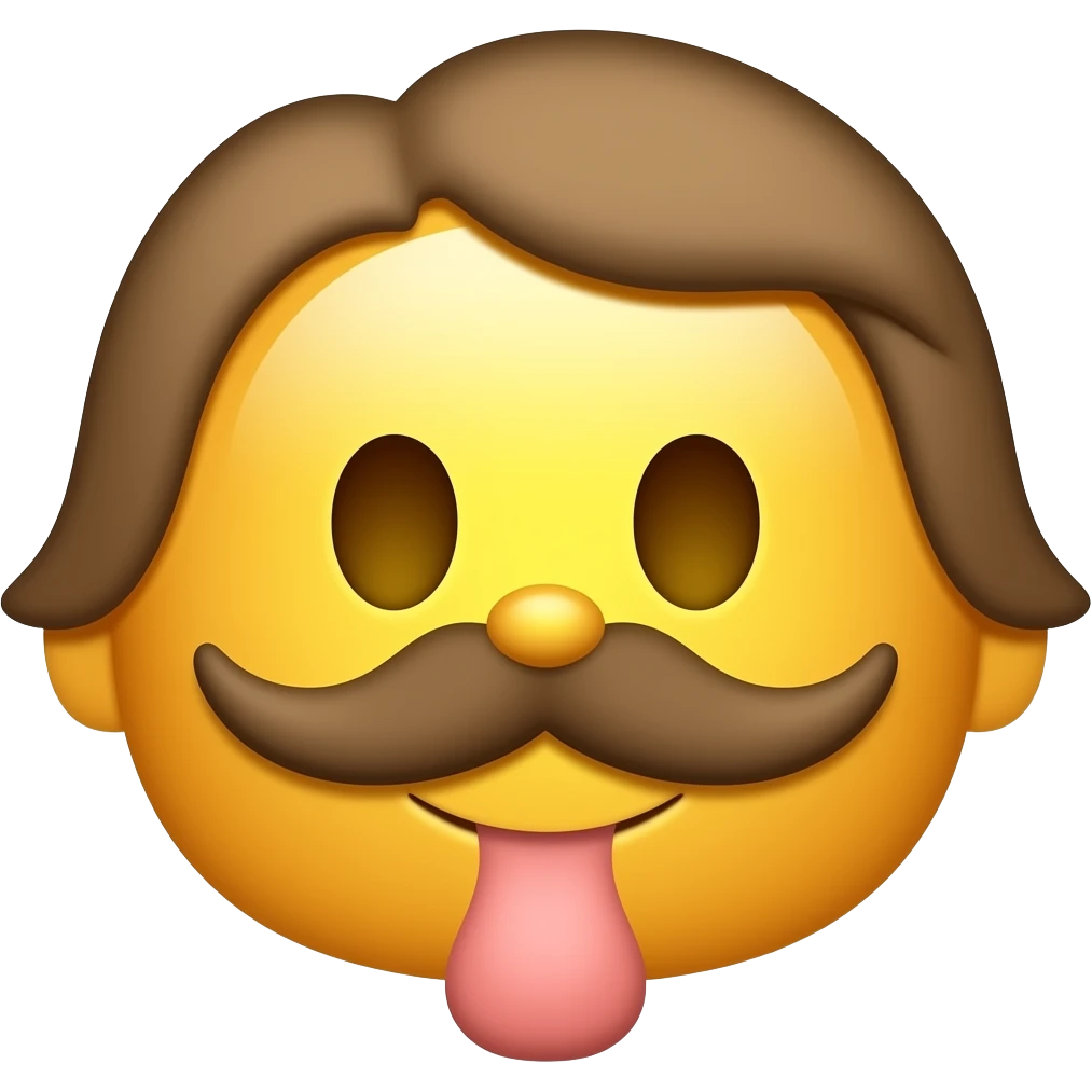 Yellow emoji smile face with brown mullet brown mustache and penis emoji