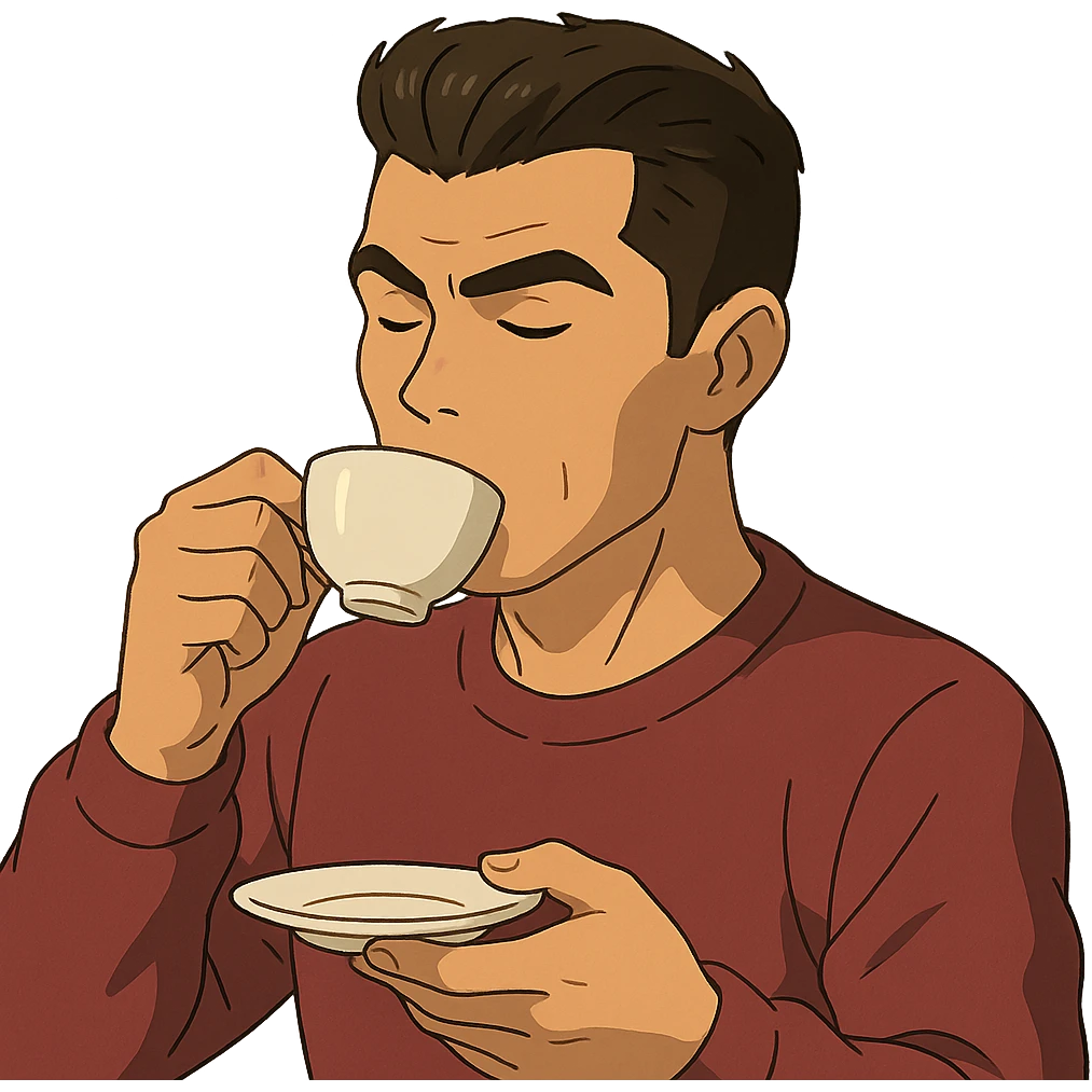 ghibli style Cristiano Ronaldo drinking tea emoji