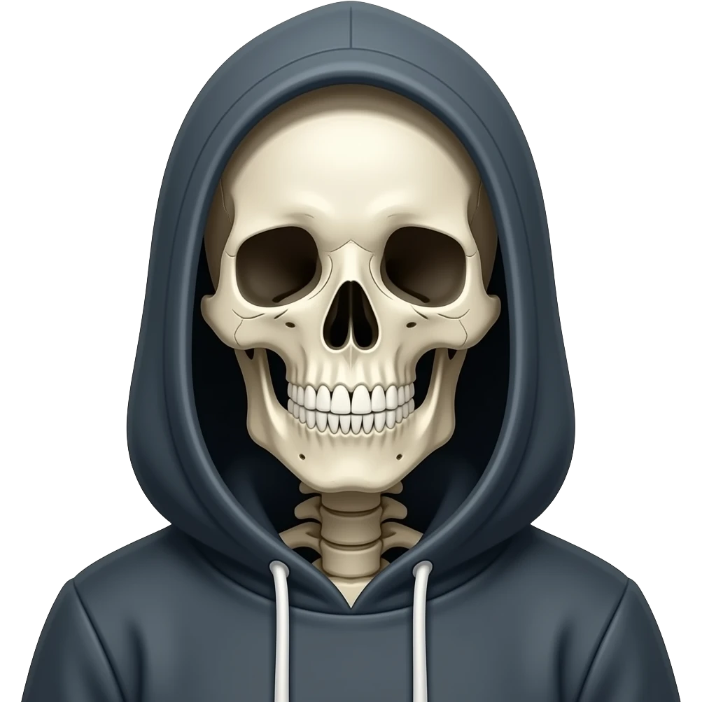 Generate an image of a skeleton wearing a  hoodie emoji