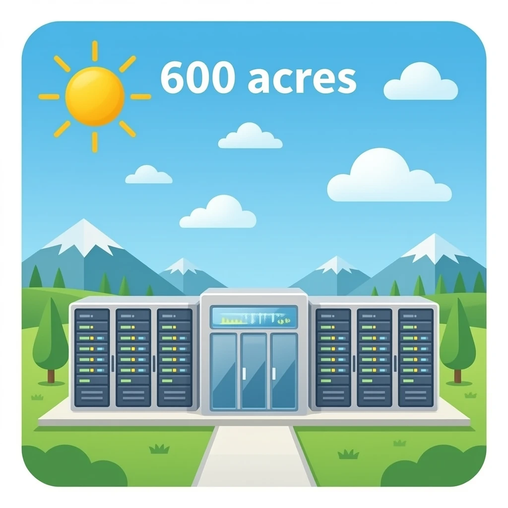 Data center with a text above as 600 acres! emoji
