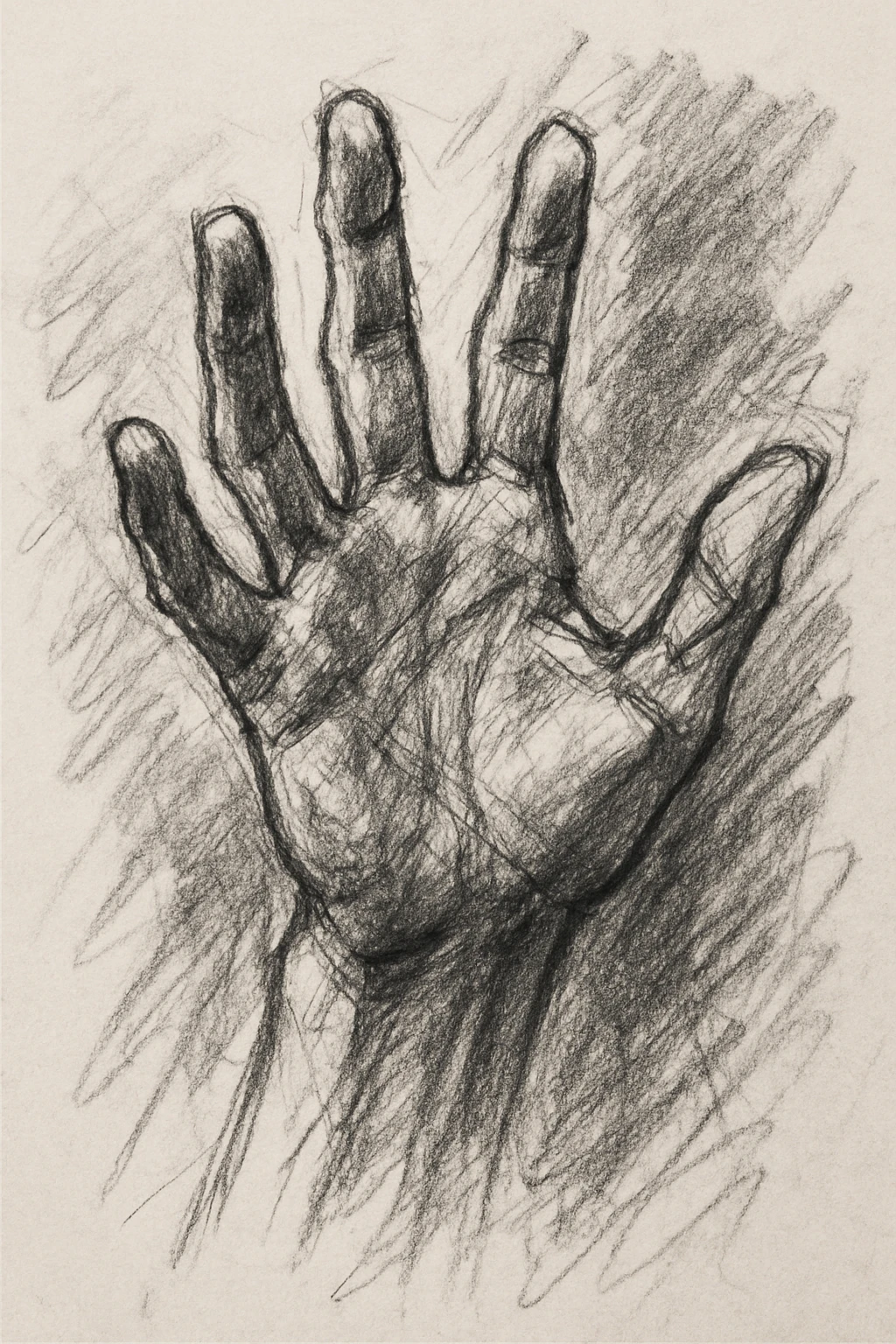 right hand, black and white, fingers open, sketch style emoji