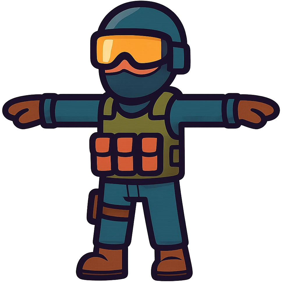 stylized cartoon Counterstrike player model in T-pose, no background, suitable for Discord emoji