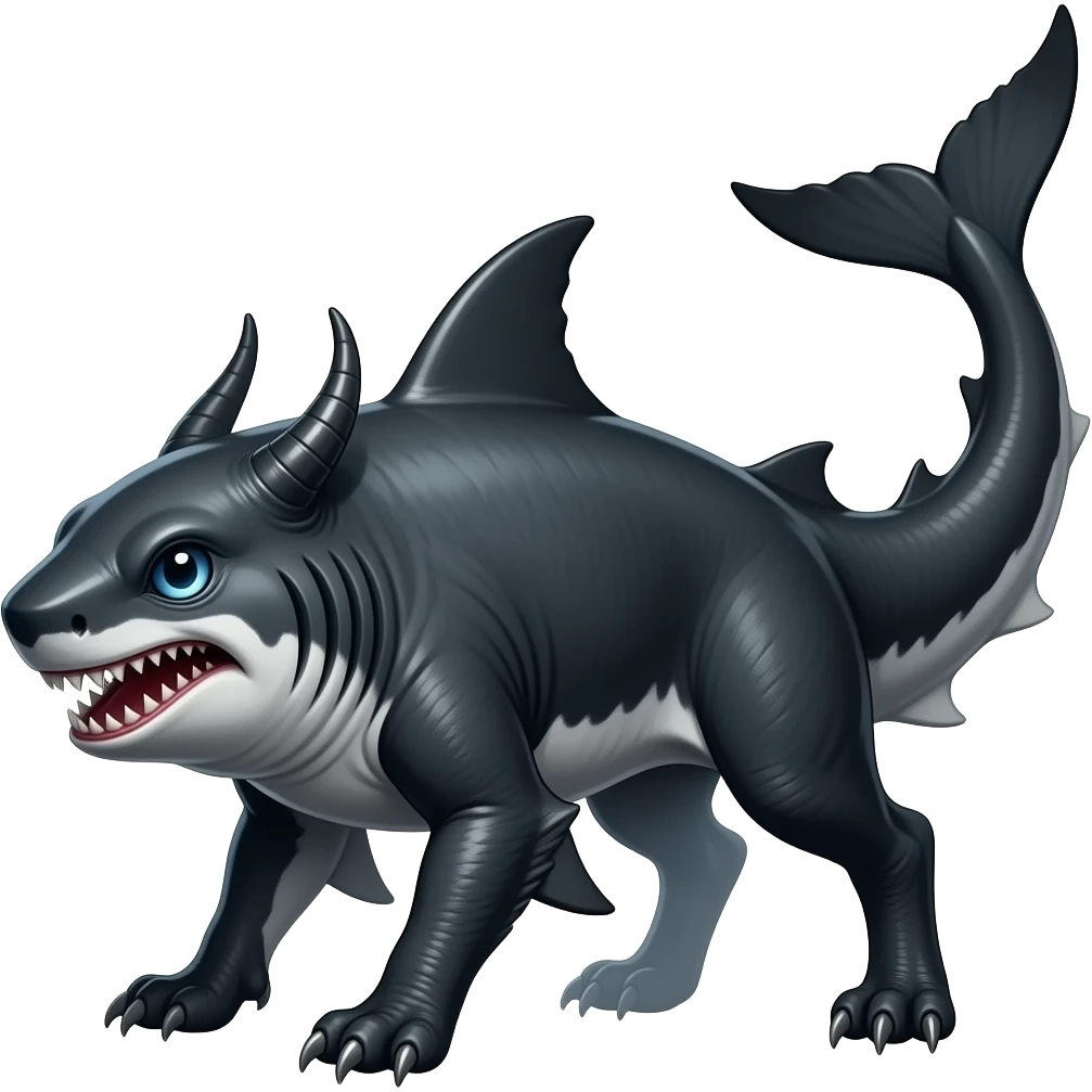 4-legged gothic ruff rough digitigrade dark badass edgy carvanha-sharpedo-Shark-Night-Fury-orca-hybrid-fusion-creature, with a long shark tail behind, full body emoji
