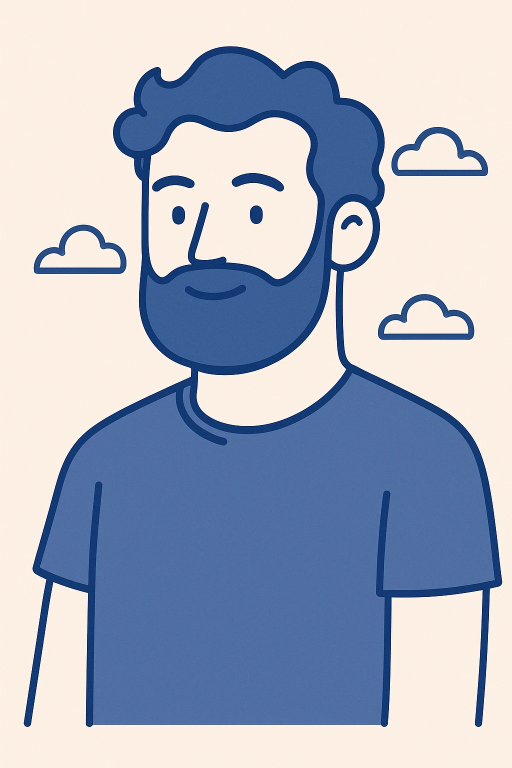 blue wavy haired bearded male, stylized, modern illustration emoji